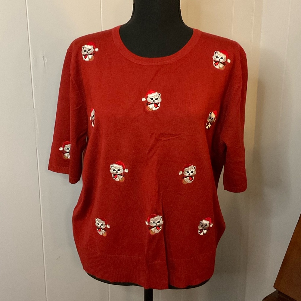 Royal Monk Sweet Santa Paws Embroidered Short Sleeve Red Sweater